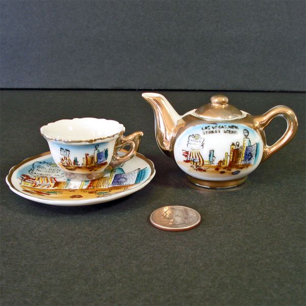 Las Vegas 1950s Mini Souvenir Teapot, Cup, Plate Set #3