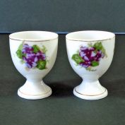 Pair Violets Porcelain Egg Cups Clearance