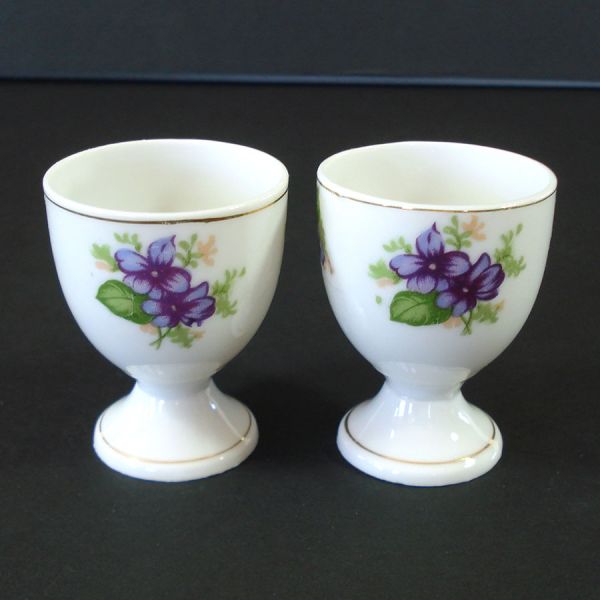 Pair Violets Porcelain Egg Cups Clearance #2