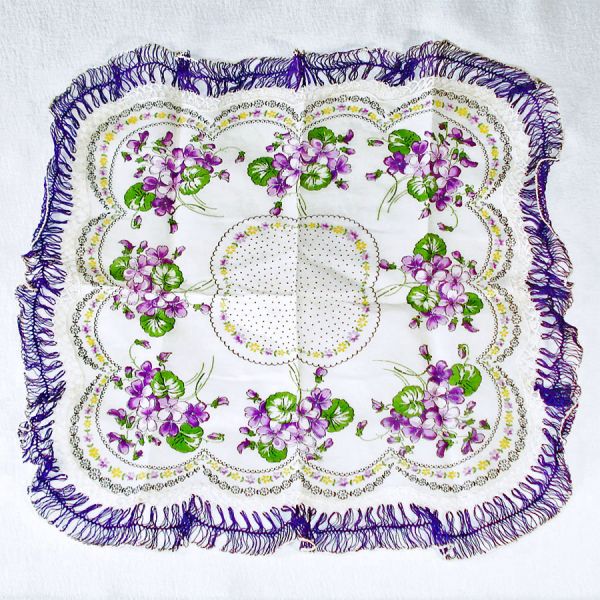 Scalloped Violets Hairpin Lace Trimmed Ladies Hankie And More