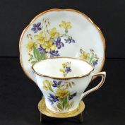 Purple Yellow Violets Bone China Teacup and Saucer