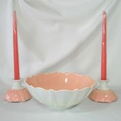 Hocking Pink Oyster Pearl Console Set Bowl Candlesticks Clearance