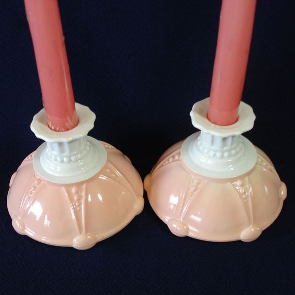 Hocking Pink Oyster Pearl Console Set Bowl Candlesticks Clearance #5
