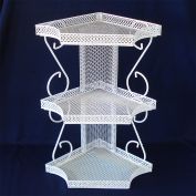 1950s White Mesh 3 Tier Corner Wall Shelf