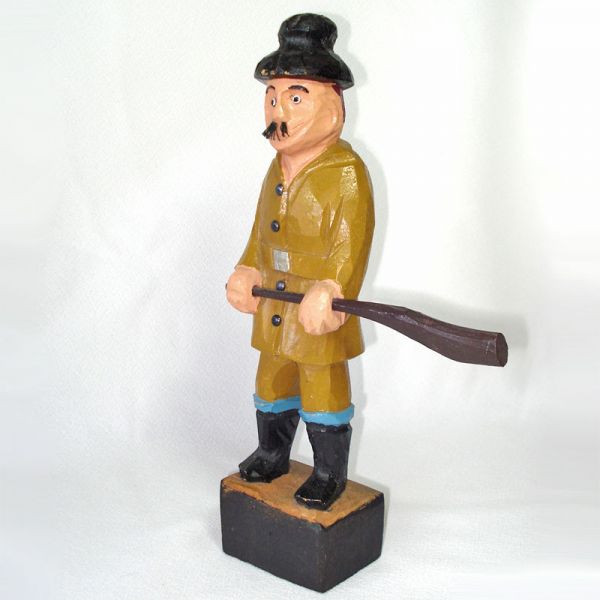 Folk Art Carved Wood Longshoreman With Club Figure #2