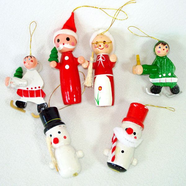 1970s Wood and Flocked Christmas Ornaments Lot of 31 #3