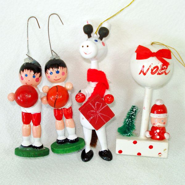 1970s Wood and Flocked Christmas Ornaments Lot of 31 #4