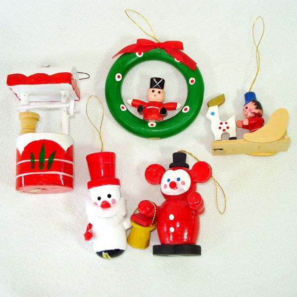 1970s Wood and Flocked Christmas Ornaments Lot of 31 #5