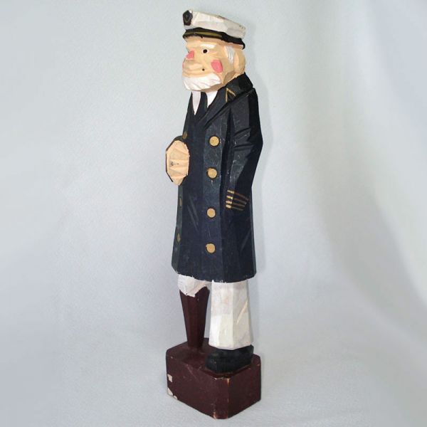 Folk Art Carved Wood Sea Captain Figure Wooden Leg #2