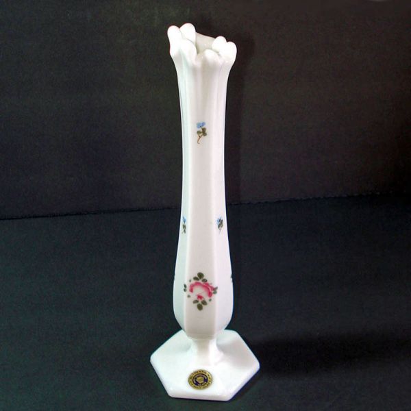 Westmoreland Milk Glass Bud Vase Hand Painted Roses