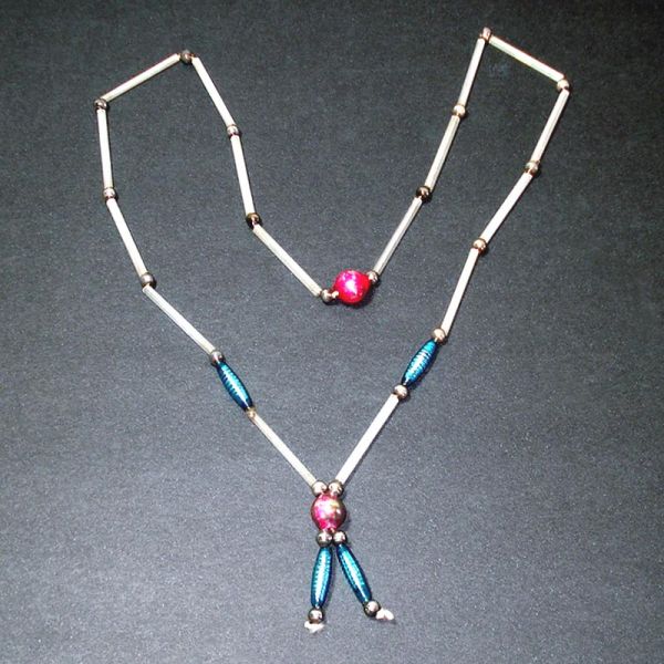 Czech Glass Beaded Christmas Garland Ornament White Blue Red #2