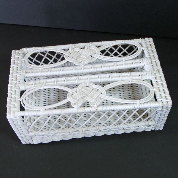 White Wicker Vanity Tissue Box Cover