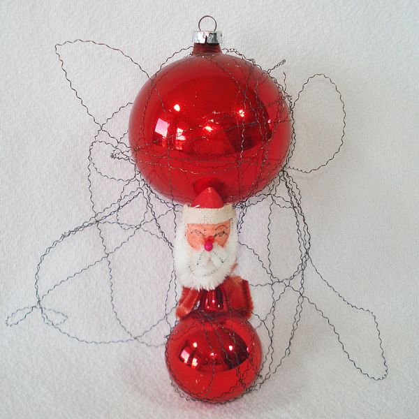 Glass Balloon Christmas Ornament With Chenille Santa Rider