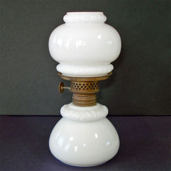 Antique Miniature Milk Glass Oil Kerosene Lamp #2