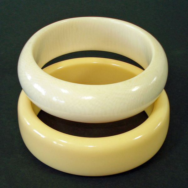 Cream and Pale Yellow Pair Plastic Bangle Bracelets Clearance