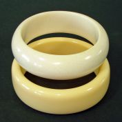 Cream and Pale Yellow Pair Plastic Bangle Bracelets Clearance