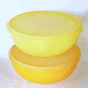 Tupperware Pair Extra Large Yellow Covered Bowls 6 Quart