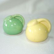 Green Yellow Pottery Teapot Salt Pepper Shakers Clearance