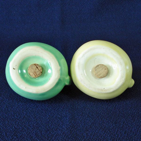 Green Yellow Pottery Teapot Salt Pepper Shakers Clearance #3