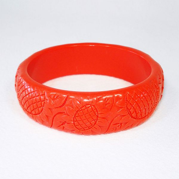 Orange Yellow Pair Carved Plastic Bangle Bracelets #2