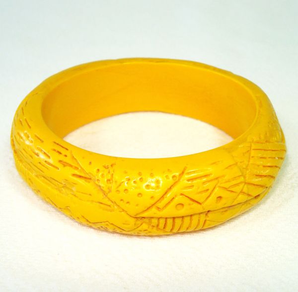 Orange Yellow Pair Carved Plastic Bangle Bracelets Clearance #3