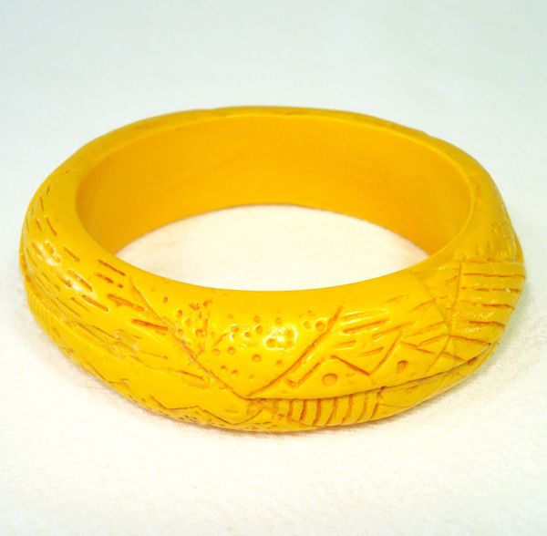 Orange Yellow Pair Carved Plastic Bangle Bracelets #3