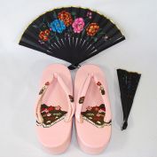 Pink Japanese Zori Sandals Original Box Plus Floral Fans Clearance