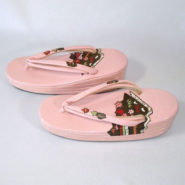 Pink Japanese Zori Sandals Original Box Plus Floral Fans Clearance #3