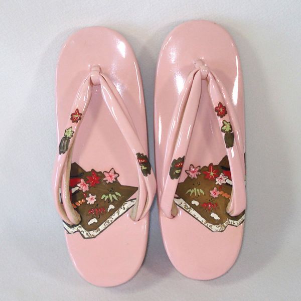 Pink Japanese Zori Sandals Original Box Plus Floral Fans Clearance #4