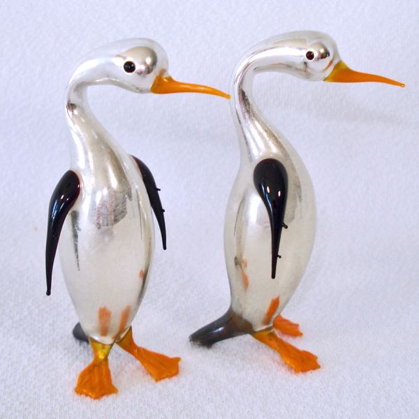 Pair 1930s Blown German Mercury Art Glass Penguins #3