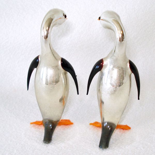 Pair 1930s Blown German Mercury Art Glass Penguins #4