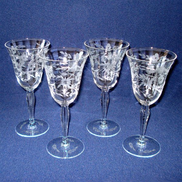 Four Wheel Cut Floral Crystal 8 Ounce Water Goblets