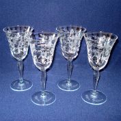 Four Wheel Cut Floral Crystal 8 Ounce Water Goblets