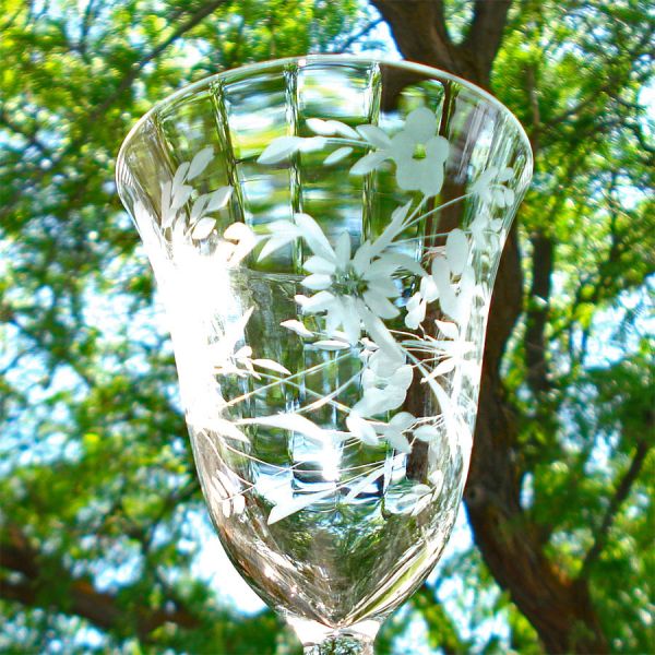 Four Wheel Cut Floral Crystal 8 Ounce Water Goblets #2