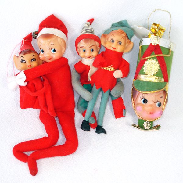 1960s Japan Lot 5 Christmas Felt Pixie Elf Figures Knee Huggers