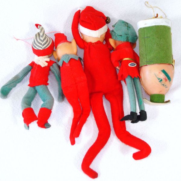 1960s Japan Lot 5 Christmas Felt Pixie Elf Figures Knee Huggers #2