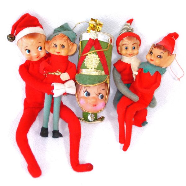 1960s Japan Lot 5 Christmas Felt Pixie Elf Figures Knee Huggers #3
