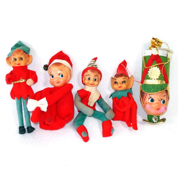 1960s Japan Lot 5 Christmas Felt Pixie Elf Figures Knee Huggers #4
