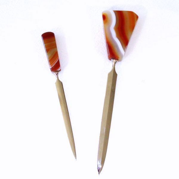 Pair Banded Carnelian Agate Desktop Letter Openers