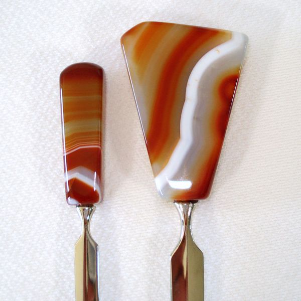 Pair Banded Carnelian Agate Desktop Letter Openers #2