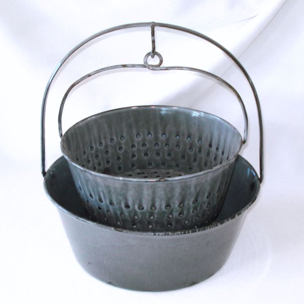 Agate Ware Antique Graniteware Hanging Strainer Steamer Basket #4