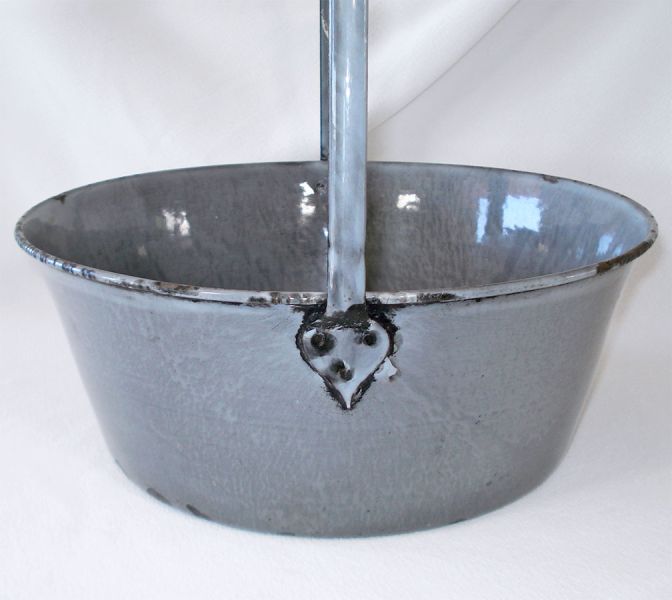 Agate Ware Antique Large Graniteware Pot With Hanging Strainer Basket #3