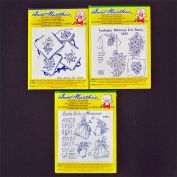 Aunt Marthas 3 Iron-On Flowers, Monogram, Lovely Lady Transfer Patterns Sealed