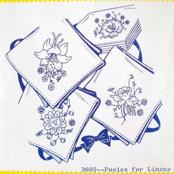 Aunt Marthas 3 Iron-On Flowers, Monogram, Lovely Lady Transfer Patterns Sealed #2