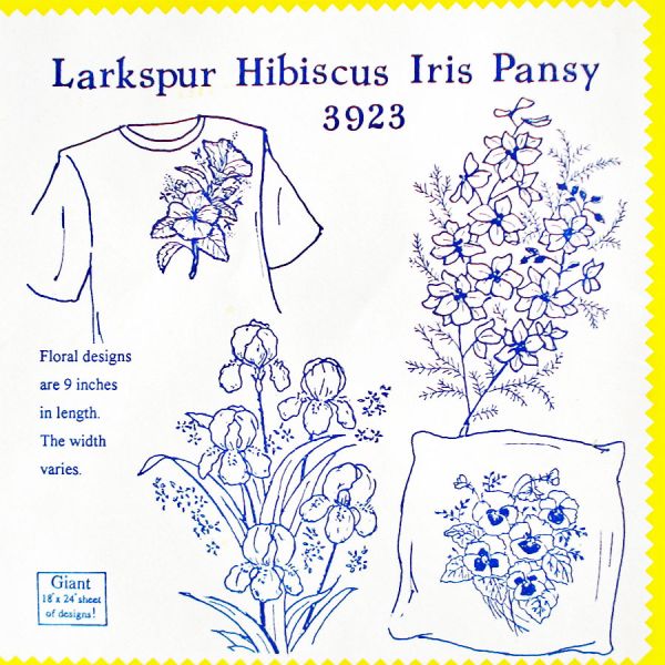 Aunt Marthas 3 Iron-On Flowers, Monogram, Lovely Lady Transfer Patterns Sealed #3