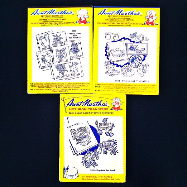 Aunt Marthas 3 Fruits Vegetables Tea Towels Embroidery Transfer Patterns Sealed
