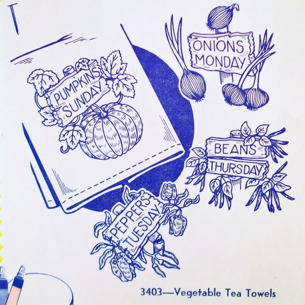 Aunt Marthas 3 Fruits Vegetables Tea Towels Embroidery Transfer Patterns Sealed #4