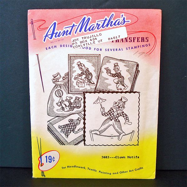 Aunt Marthas Clown Motifs Iron On Embroidery Transfers Sealed