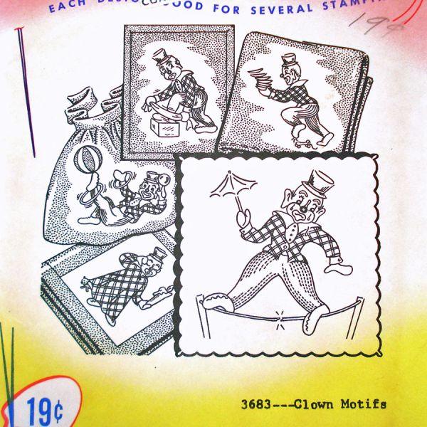 Aunt Marthas Clown Motifs Iron On Embroidery Transfers Sealed #2