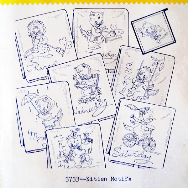 Aunt Marthas Kitten Towel Motifs Sealed Embroidery Transfer Patterns #2